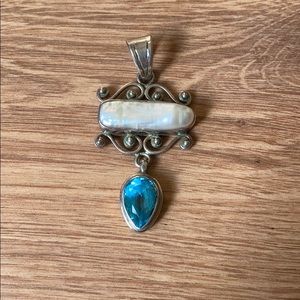 Sterling Silver Blue Topaz & Pearl Necklace Pedant